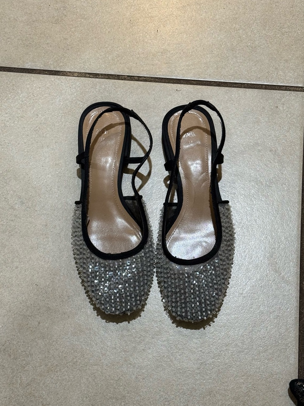 Zara Black Slingback Sandals with Crystal Beading - Picture 2 of 4